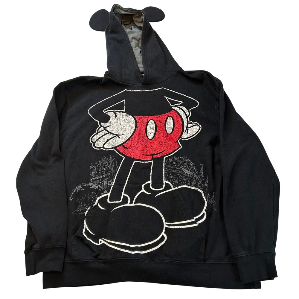 Disney Parks Black Mickey Mouse Hoodie with Ears Authentic Original Size XXL